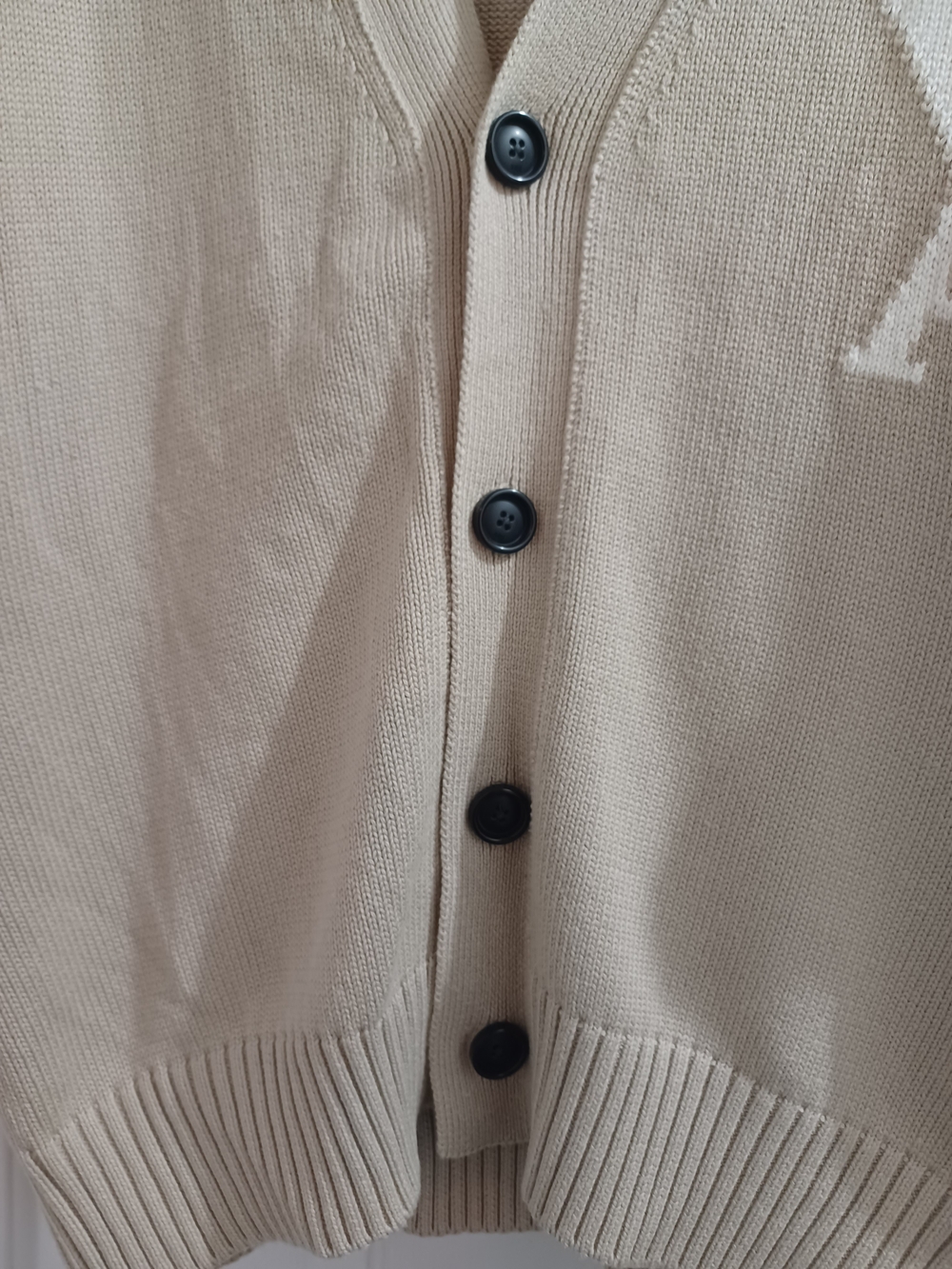 AMI Paris Beige Heart A Luxe Cotton Cardigan Sweater, L - Picture 5 of 10